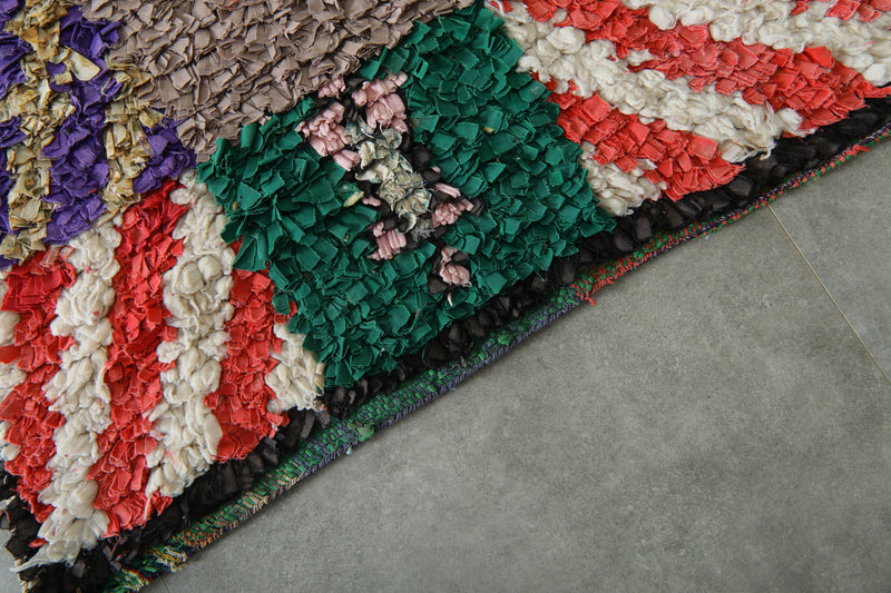 Handmade Moroccan boucherouite runner rug - 2.7 ft x 9 ft