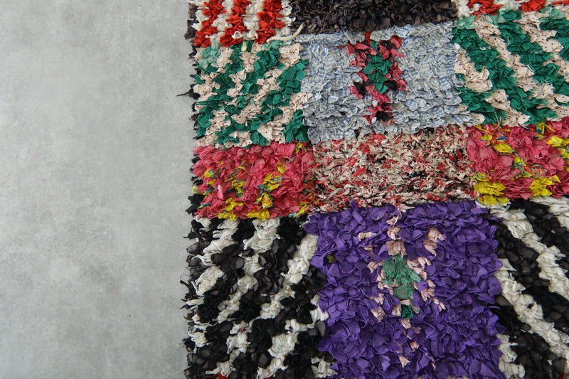 Handmade Moroccan boucherouite runner rug - 2.7 ft x 9 ft