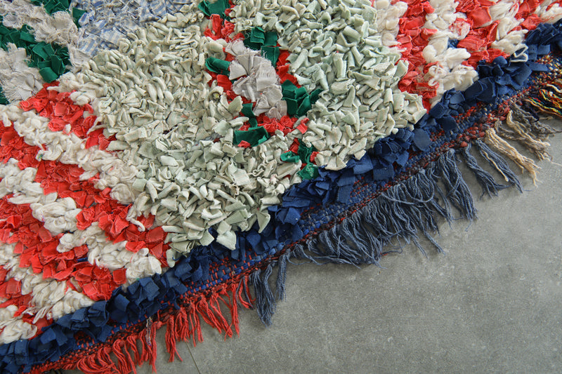 Handmade Moroccan boucherouite runner rug - 2.7 ft x 9 ft