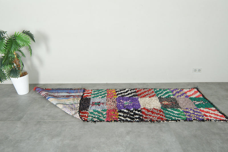 Handmade Moroccan boucherouite runner rug - 2.7 ft x 9 ft