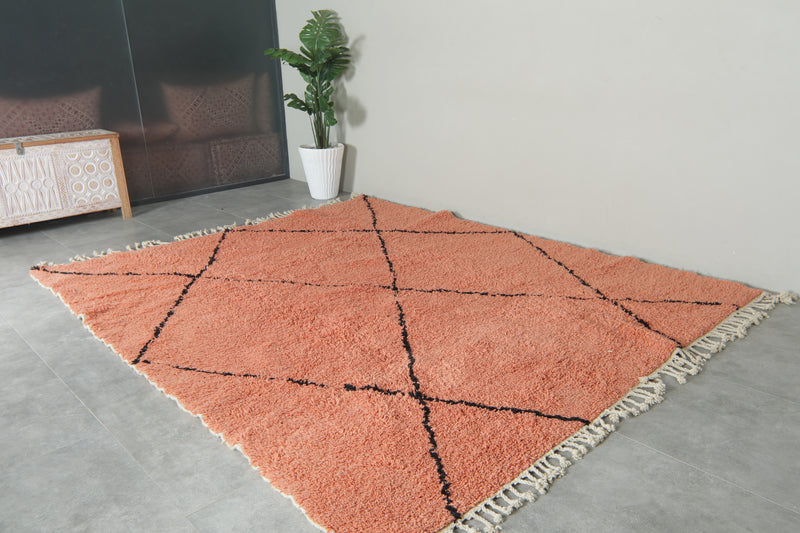 Peach Moroccan beni ourain rug with black diamond pattern - 8.5 ft x 10 ft