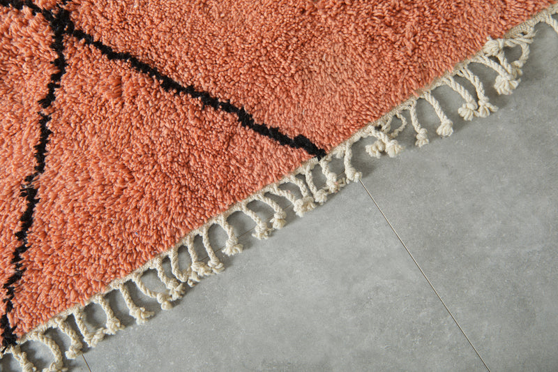 Peach Moroccan beni ourain rug with black diamond pattern - 8.5 ft x 10 ft