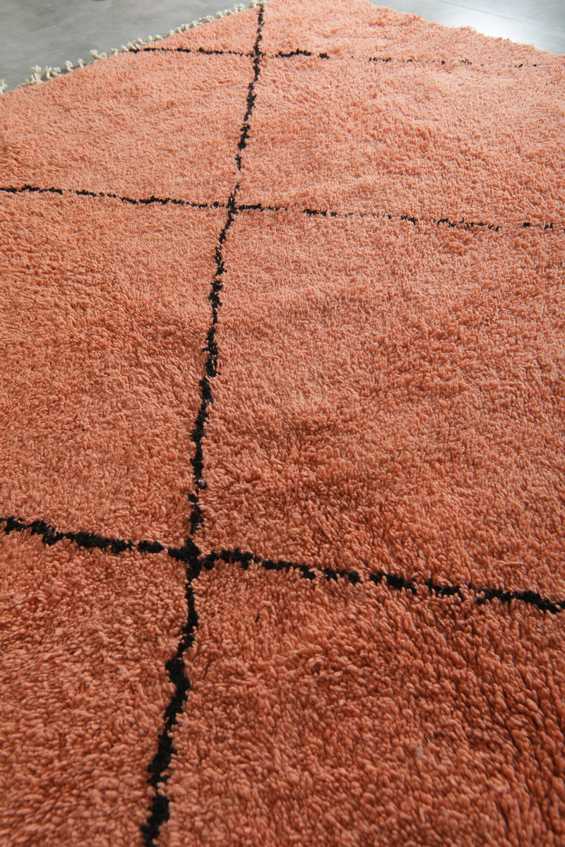 Peach Moroccan beni ourain rug with black diamond pattern - 8.5 ft x 10 ft