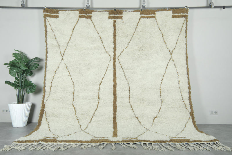 Custom Moroccan beni ourain rug – Handwoven wool area rug in cream and camel