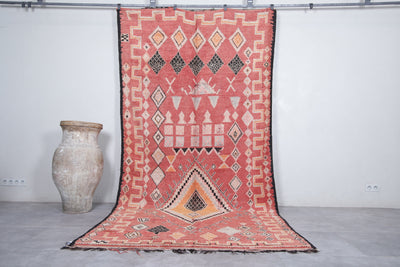 Vintage Moroccan Rug 5.8 x 11.9 Feet – Bold Geometric Berber Carpet - area rugs