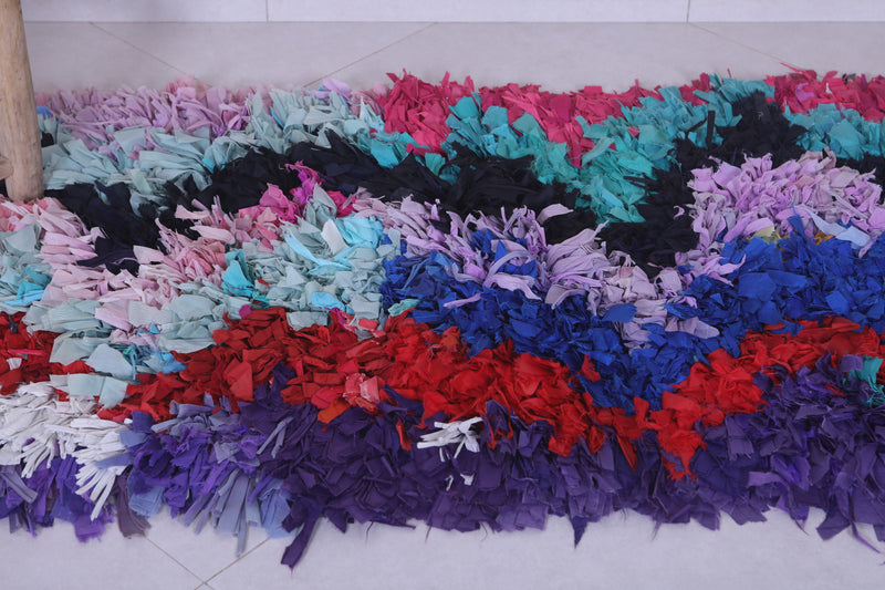 Moroccan Berber Rug – 2.3 x 5.9 Feet – Vibrant Abstract Handwoven Art - Boucherouite Rugs