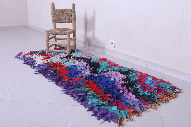 Moroccan Berber Rug – 2.3 x 5.9 Feet – Vibrant Abstract Handwoven Art - Boucherouite Rugs