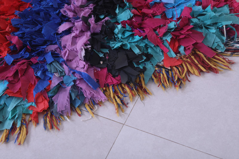 Moroccan Berber Rug – 2.3 x 5.9 Feet – Vibrant Abstract Handwoven Art - Boucherouite Rugs