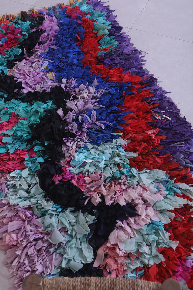 Moroccan Berber Rug – 2.3 x 5.9 Feet – Vibrant Abstract Handwoven Art - Boucherouite Rugs