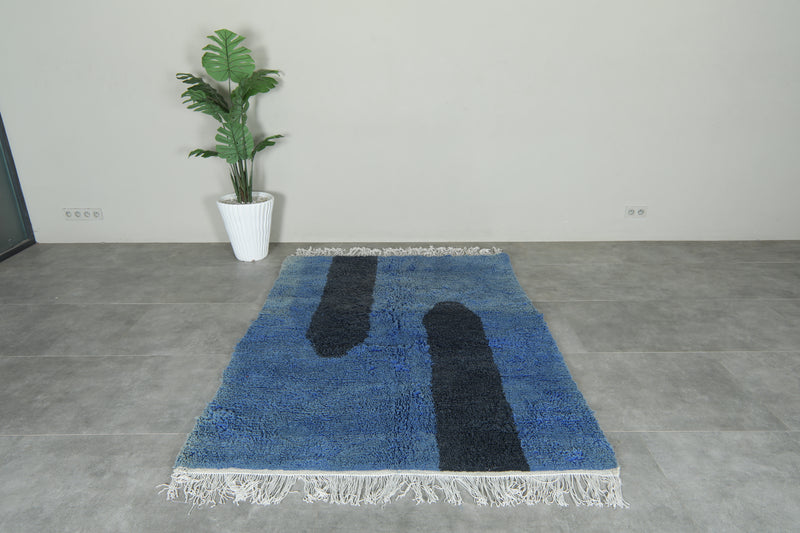 Blue & black beni ourain rug - 5.1 ft 7.1 ft - Handmade rug