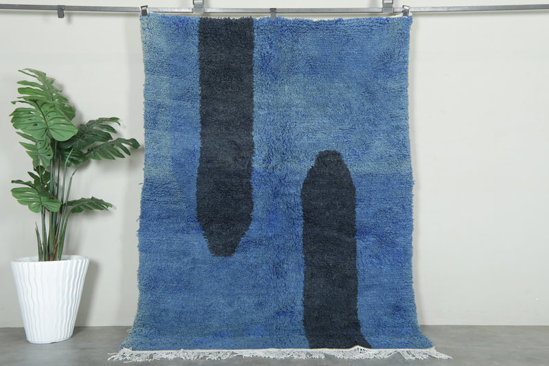 Blue & black beni ourain rug - 5.1 ft 7.1 ft - Handmade rug
