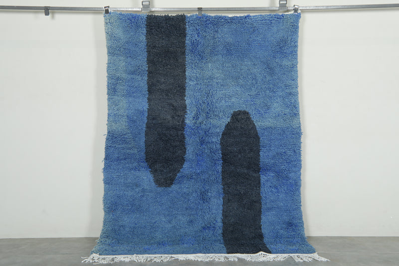 Blue & black beni ourain rug - 5.1 ft 7.1 ft - Handmade rug