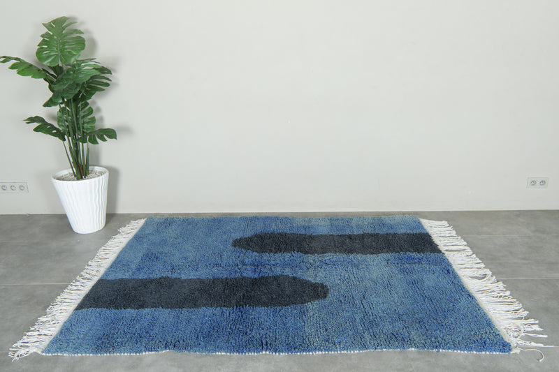Blue & black beni ourain rug - 5.1 ft 7.1 ft - Handmade rug