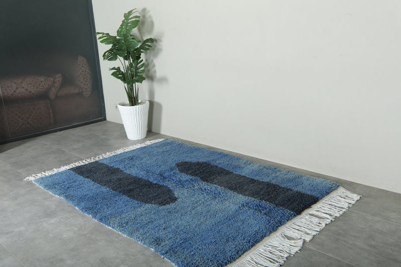 Blue & black beni ourain rug - 5.1 ft 7.1 ft - Handmade rug