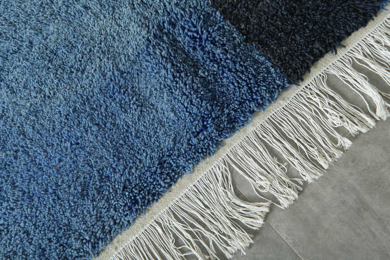 Blue & black beni ourain rug - 5.1 ft 7.1 ft - Handmade rug