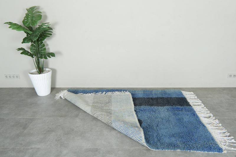 Blue & black beni ourain rug - 5.1 ft 7.1 ft - Handmade rug