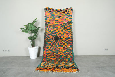 Colorful Moroccan wool rug - 3.4 ft x 8.3 ft - Handmade multicolor carpet - Boucherouite rug