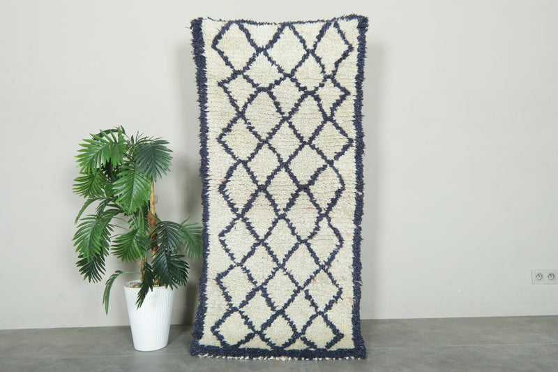 White & blue Moroccan azilal rug - 2.5 ft x 5.7 ft