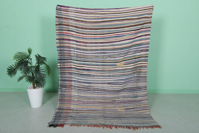 Handmade Moroccan Rug 4.4 x 6.5 FT - Colorful Striped Design - moroccan rug