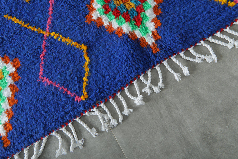 Handmade blue Moroccan rug with multicolor diamond tribal patterns - 5.2 ft x 7.3 ft