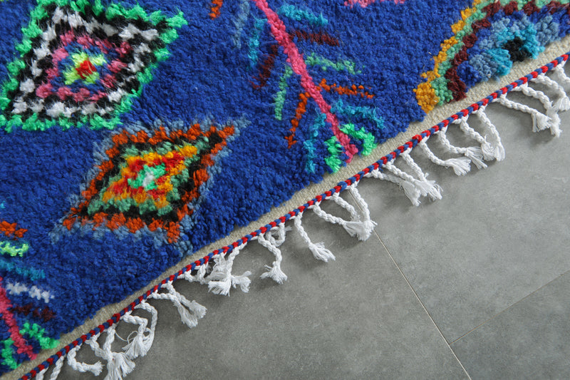 Handmade blue Moroccan rug with multicolor diamond tribal patterns - 5.2 ft x 7.3 ft