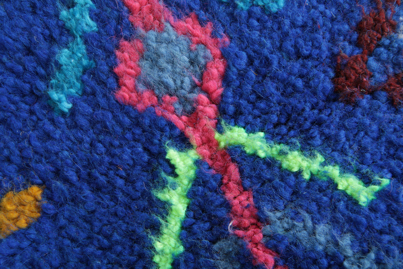 Handmade blue Moroccan rug with multicolor diamond tribal patterns - 5.2 ft x 7.3 ft