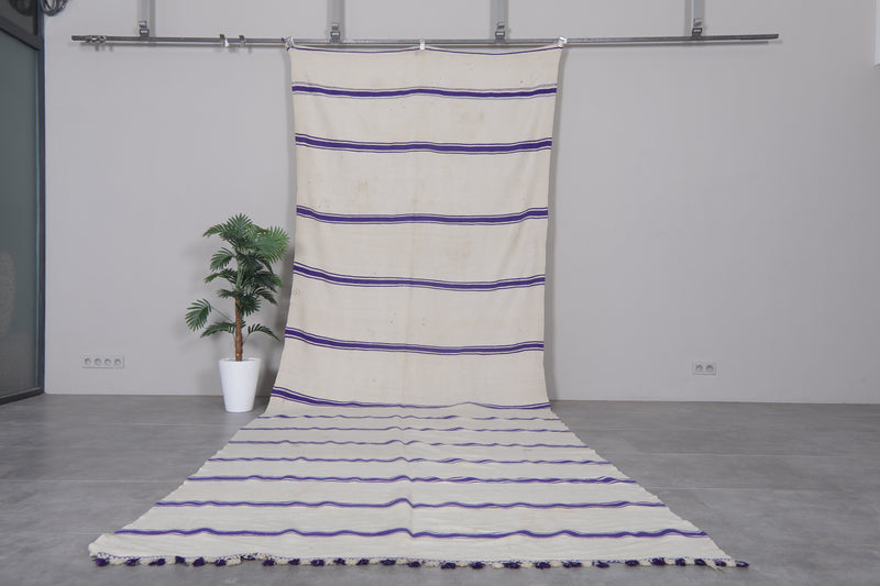 Moroccan Handmade Runner Rug - 5.7 x 16.7 ft | Purple Striped Wool Carpet - Handwoven Kilim