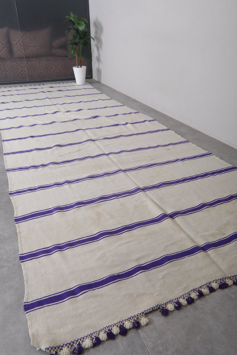 Moroccan Handmade Runner Rug - 5.7 x 16.7 ft | Purple Striped Wool Carpet - Handwoven Kilim
