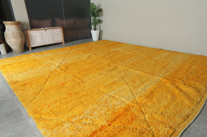 Handmade yellow Moroccan rug - Minimalist carpet - 13 ft x 13.6 ft