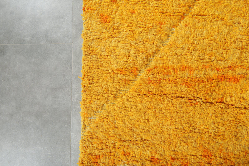Handmade yellow Moroccan rug - Minimalist carpet - 13 ft x 13.6 ft