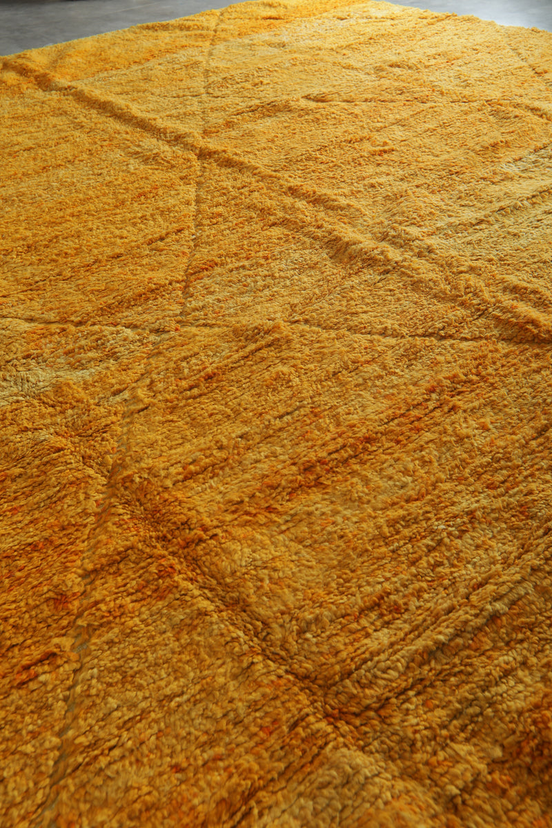 Handmade yellow Moroccan rug - Minimalist carpet - 13 ft x 13.6 ft