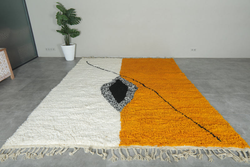 Modern Moroccan Rug – Custom Handwoven Carpet - Orange & White Minimalist Design
