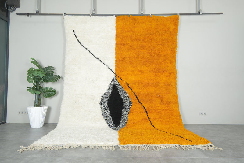 Modern Moroccan Rug – Custom Handwoven Carpet - Orange & White Minimalist Design