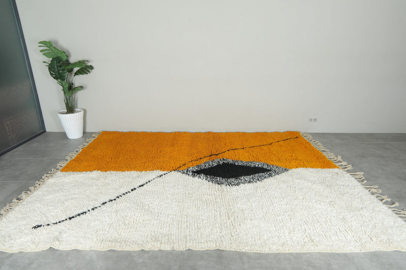 Modern Moroccan Rug – Custom Handwoven Carpet - Orange & White Minimalist Design