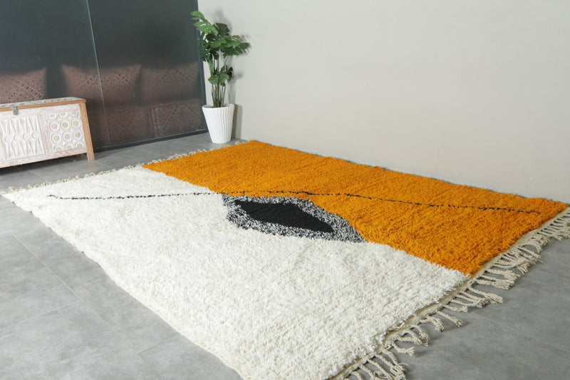 Modern Moroccan Rug – Custom Handwoven Carpet - Orange & White Minimalist Design