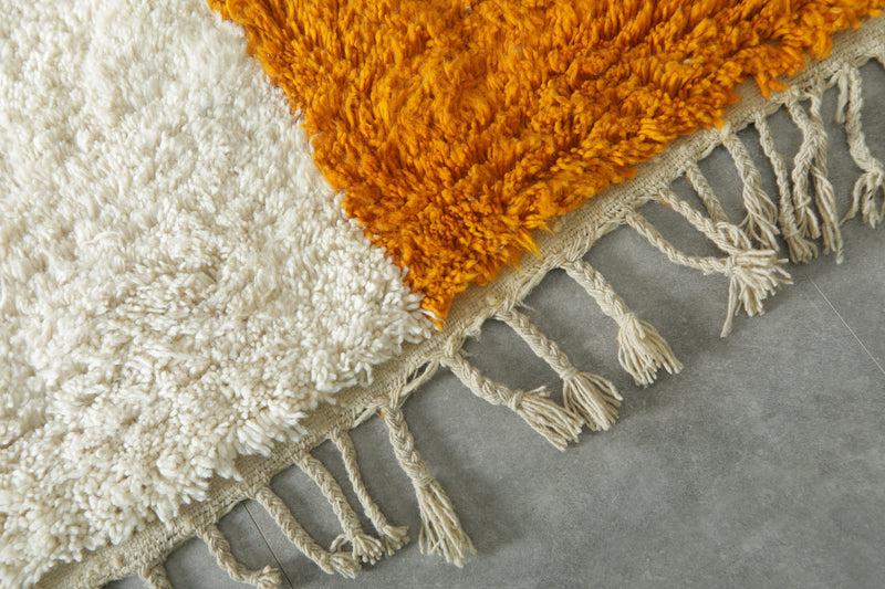 Modern Moroccan Rug – Custom Handwoven Carpet - Orange & White Minimalist Design