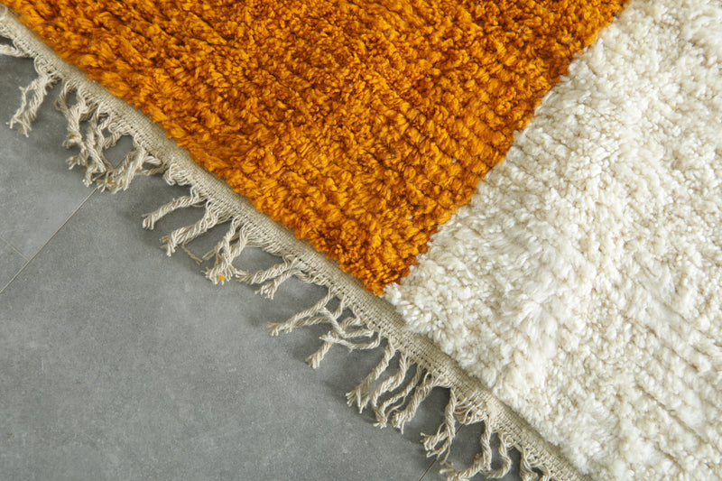 Modern Moroccan Rug – Custom Handwoven Carpet - Orange & White Minimalist Design
