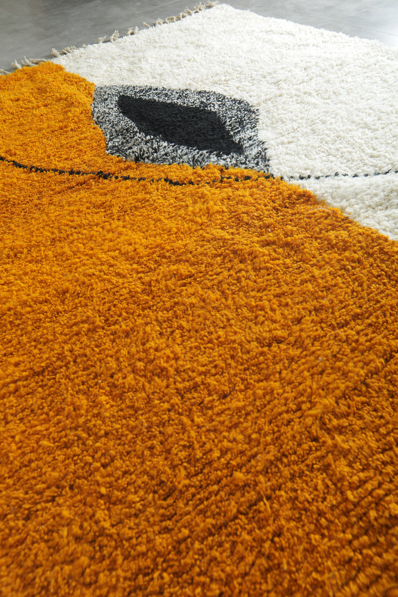 Modern Moroccan Rug – Custom Handwoven Carpet - Orange & White Minimalist Design