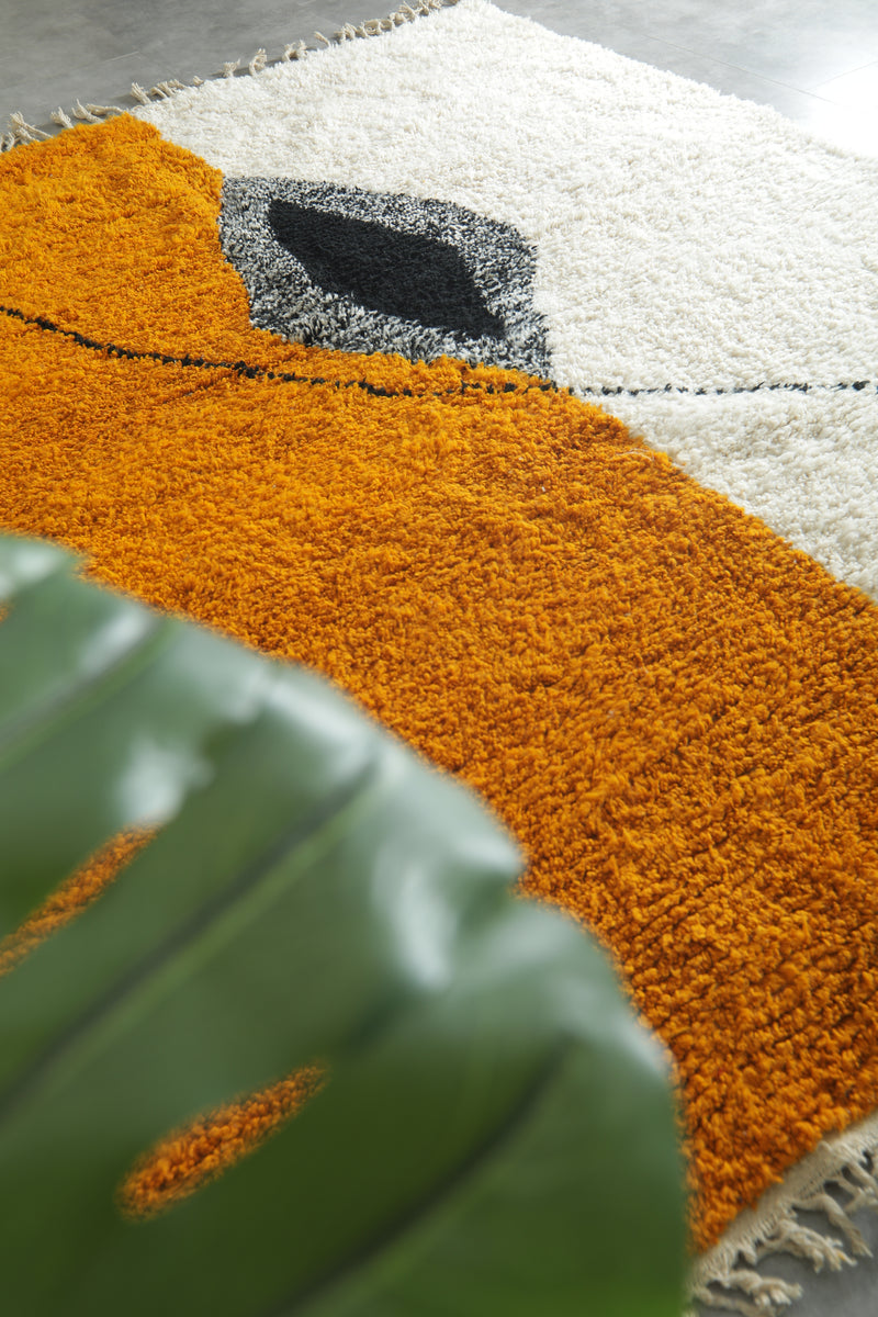 Modern Moroccan Rug – Custom Handwoven Carpet - Orange & White Minimalist Design