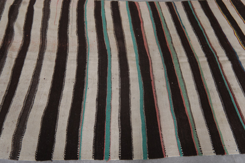 Long Striped Moroccan Kilim Rug - Black and White Design - 4.5x11 ft - Handwoven Kilim