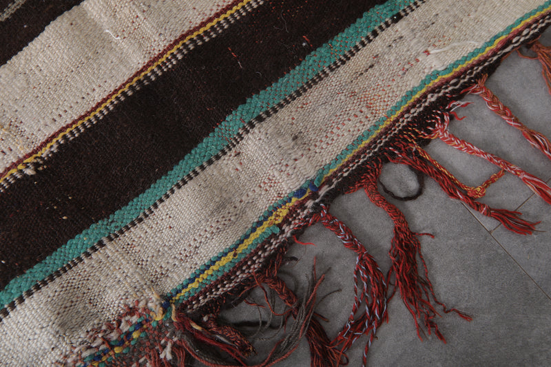 Long Striped Moroccan Kilim Rug - Black and White Design - 4.5x11 ft - Handwoven Kilim