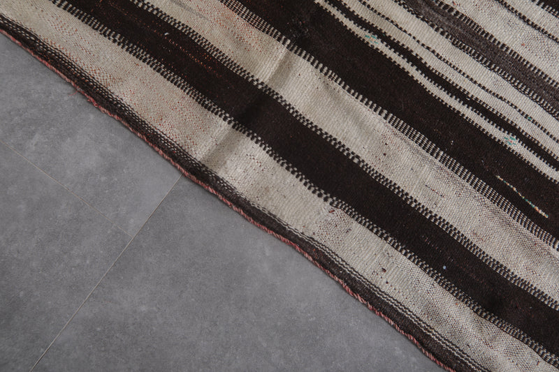 Long Striped Moroccan Kilim Rug - Black and White Design - 4.5x11 ft - Handwoven Kilim