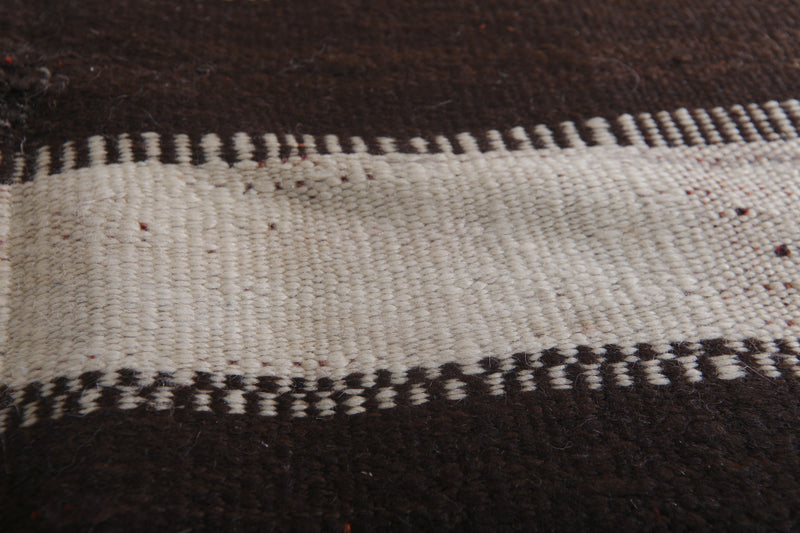 Long Striped Moroccan Kilim Rug - Black and White Design - 4.5x11 ft - Handwoven Kilim