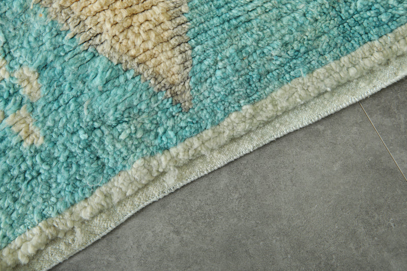 Beige & blue runner Moroccan rug - 2.9 ft x 9 ft