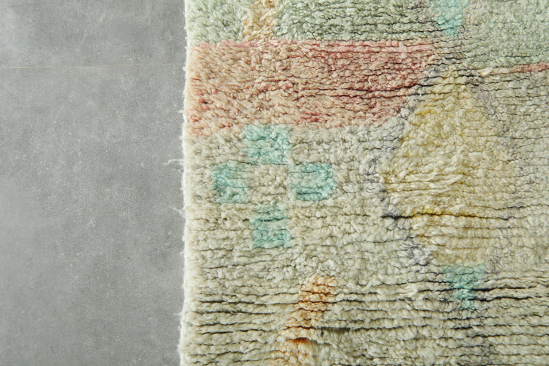 Beige & blue runner Moroccan rug - 2.9 ft x 9 ft