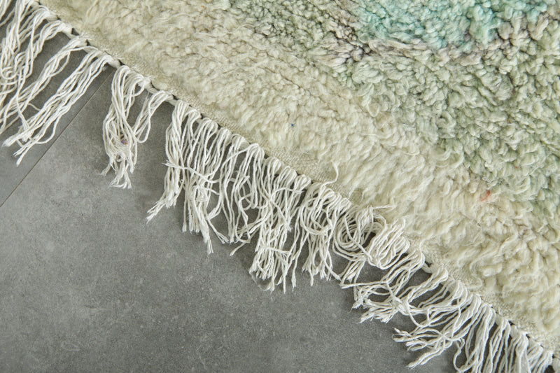 Beige & blue runner Moroccan rug - 2.9 ft x 9 ft