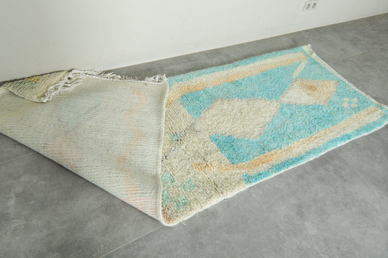 Beige & blue runner Moroccan rug - 2.9 ft x 9 ft