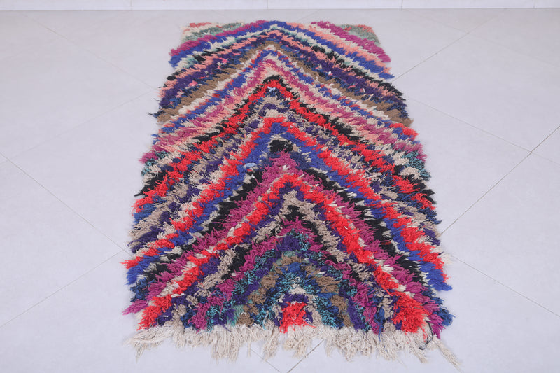 Chevron Pattern Moroccan Berber Rug - 2.7 x 5.3 Feet - Boucherouite Rugs