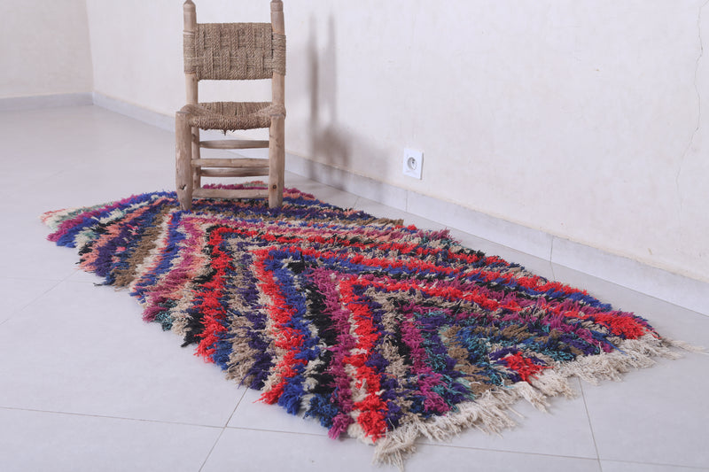 Chevron Pattern Moroccan Berber Rug - 2.7 x 5.3 Feet - Boucherouite Rugs