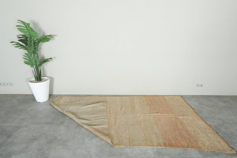 Beige minimalist Moroccan rug - 4.6 ft x 8.9 ft - Handmade wool carpet